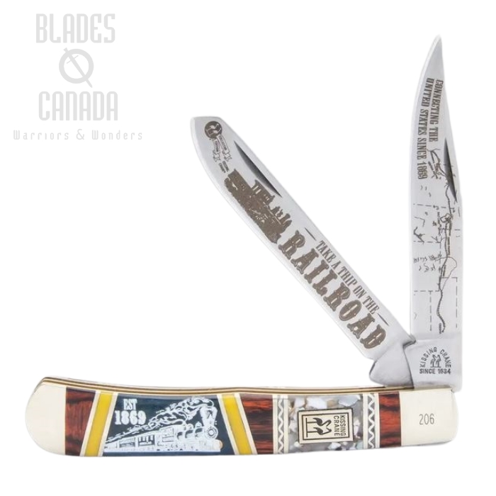 Kissing Crane Railroad Tribute Trapper Folding Knife, Wood/Bone Handle, KC5845